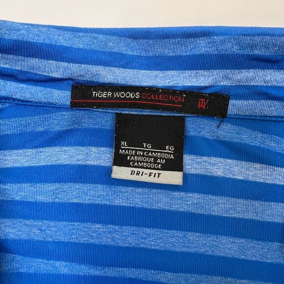 Nike Tiger Woods Shirt Mens XL Extra Large Blue Striped Dri Fit Snap Button Polo - Picture 4 of 8